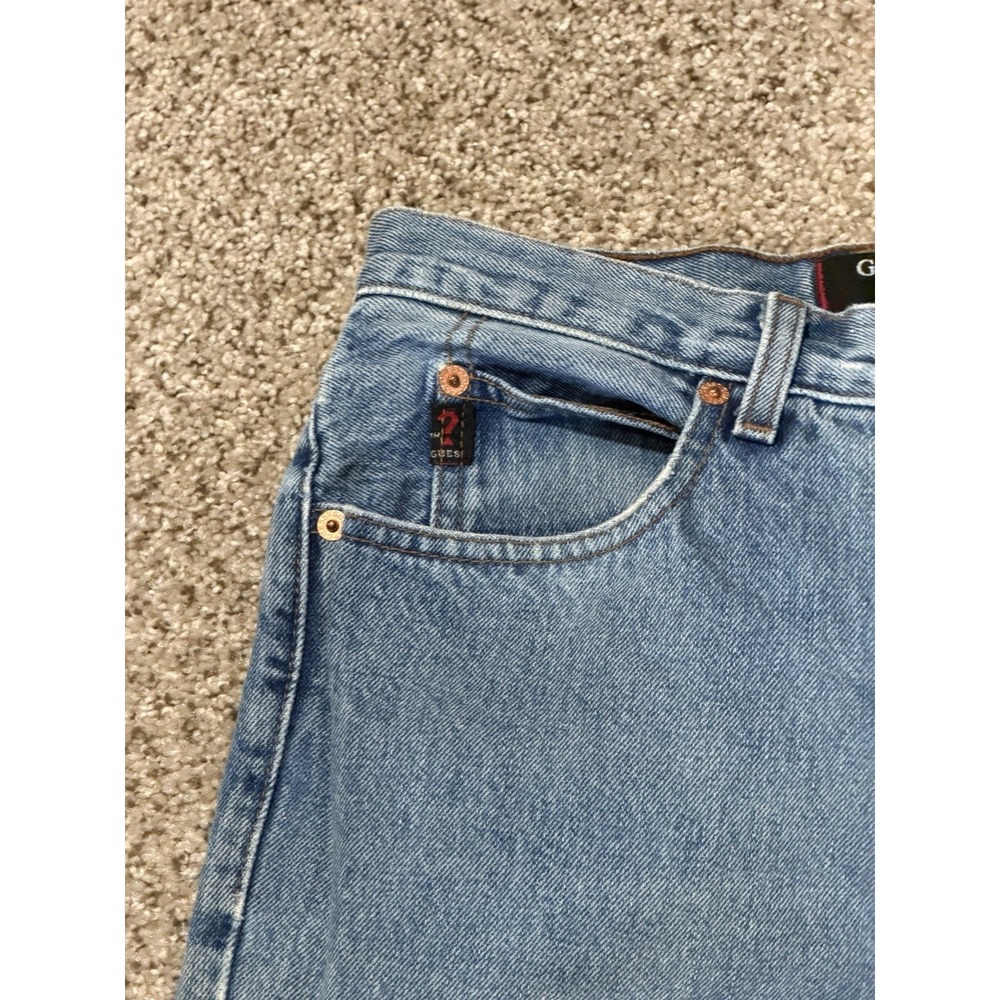 Vintage Guess Jeans Mens 32 Blue Classic Fit Straight Leg Back Logo Y2K 28x29 - Picture 5 of 11